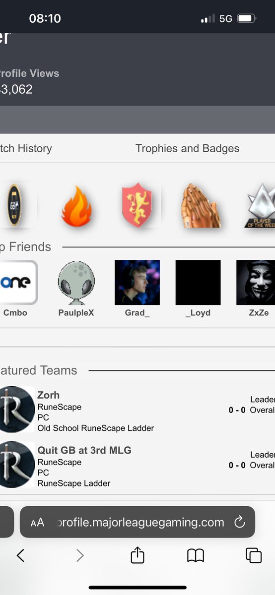 ZorhOSRS's tweet photo. I hit 3rd MLG rank and 7 years after quitting only ranked 27th I understand their decision to close the Site. #mlg #tomhunter #dominationking https://t.co/3C51NbeHzq