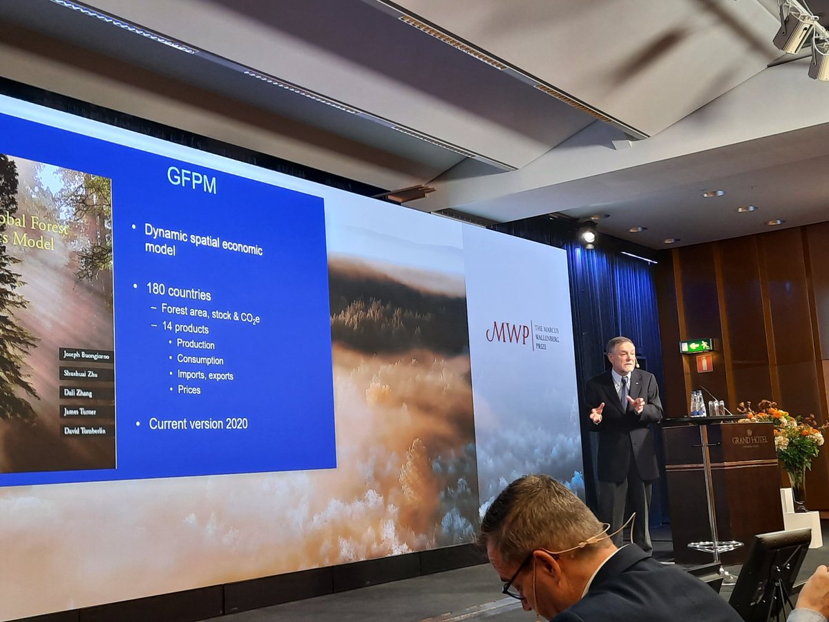 Prof. Joseph Buongiorno, the co-recipient of Marcus Wallenberg prize 2023 describing dynamic spatial economic model. Economic models are needed for analysis of policy impacts. @MW_Prize