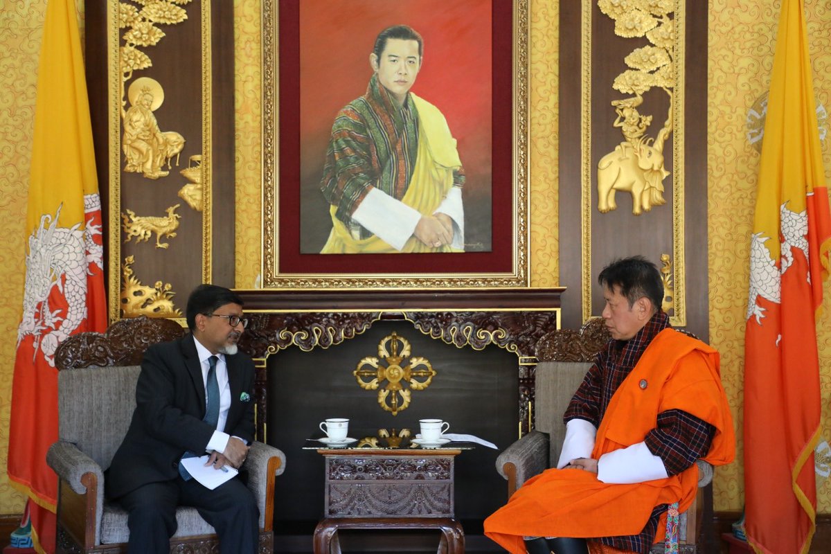 Indian Ambassador H.E. Sudhakar Dalela called on H.E. Lyonpo Chogyal Dago Rigdzin, Chief Advisor of Interim Government, this morning and discussed various areas of mutual cooperation and interest, focusing on further enhancing the special relationship between Bhutan and India.