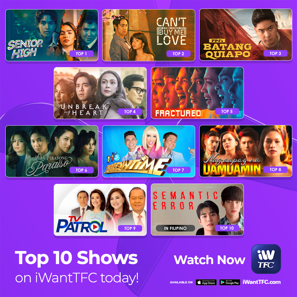 ofc_iwant's tweet photo. The MOST WATCHED and MUST-WATCH!!! 👍👍 

Here are this week's TOP 10 SHOWS on iWantTFC!  

Stream them all today! Download the app or visit our website! https://t.co/Kx7RKgPSRp https://t.co/HkNr4D5VJQ