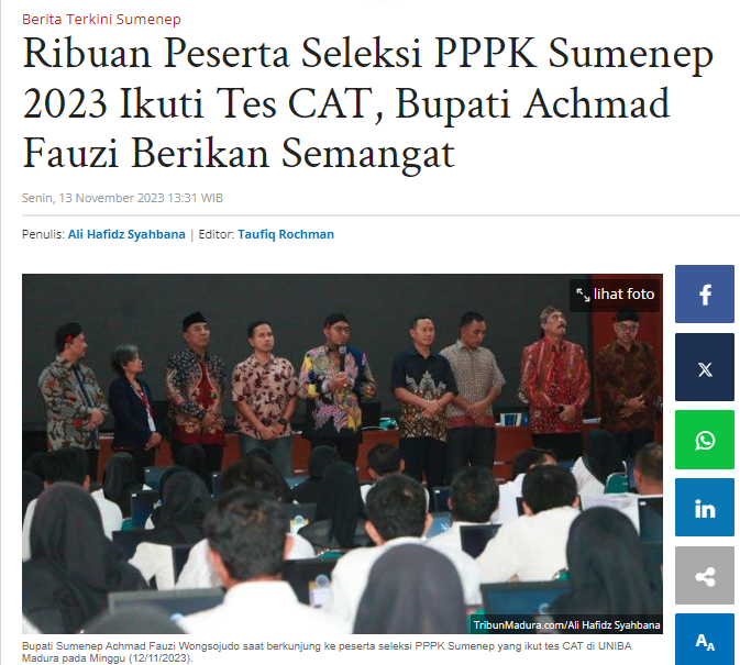 Cak <a href="/achmadfauzi_wy/">Achmad Fauzi Wongsoyudo SH. MH</a> ninjau langsung seleksi PPPK di Sumenep. Dan ngasih semangat agar #PutraMadura dan #PutriMadura terbaik yg bisa terpilih. Conkmin bangga jd bocahmu cak!