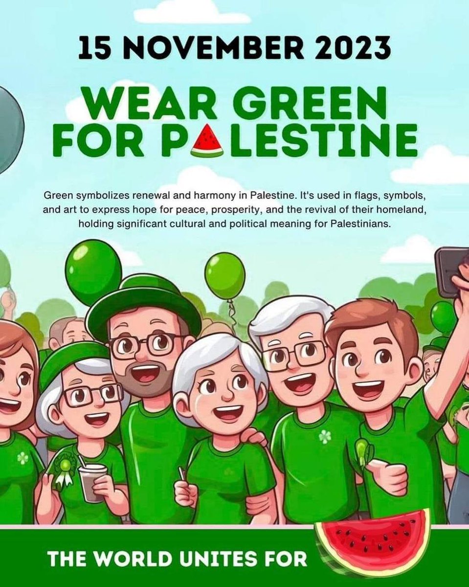 Esok....pakai hijau di seluruh dunia tanda bersama Palestin..

Ambil gambar dah upload ke media-media sosial..

Hashtag : #WearGreen atau #WearGreenForPalestine