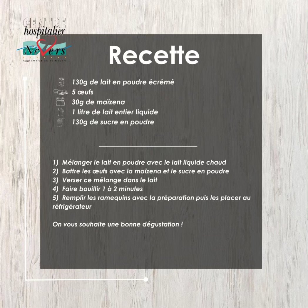 CHNevers's tweet photo. 👨‍🍳 La #recette du jour met à l'honneur une crème #dessert onctueuse et gourmande ! 🍮

#Plaisir gustatif et bienfaits #nutritionnels sont au rendez-vous pour célébrer cette Semaine Nationale de la #Dénutrition. Parce que prendre soin de soi peut aussi rimer avec #gourmandise ! https://t.co/jf97ksVdmw