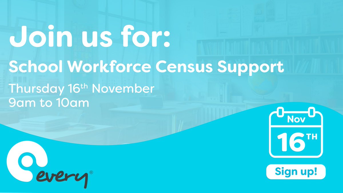 weareevery's tweet image. Are you free this Thursday?

We have our #SchoolWorkforceCensus #Support webinar! It's your golden ticket to getting your submission in tip-top shape by December 1st.

Click here for more information and to sign up 👉weareevery.com/webinars?utm_s…

#SWC #Webinar #Schools #MATs #Trusts