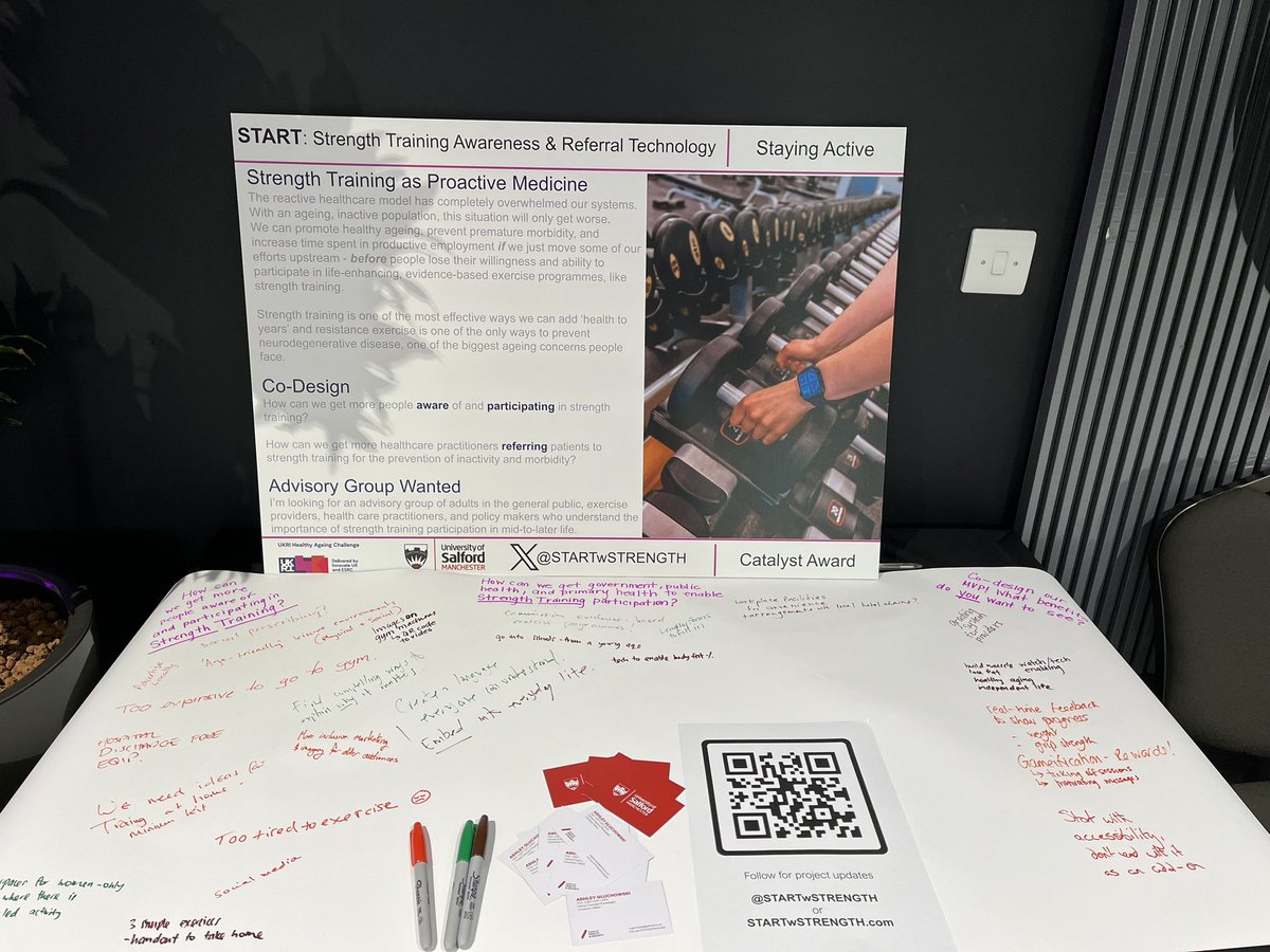 ✏️Come by my stand to have your say and help me shape the future of the @STARTwSTRENGTH project and #HealthyAgeing #HealthyAgeing2023 @HealthyAgeingUK @Innovateuk @ESRC @zincvc @UoS_HealthSoc @SalfordPH