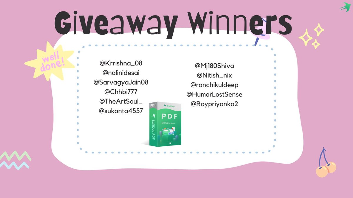 swifdoo's tweet photo. Congratulations to all the winners 🎉📷📷Please DM us @swifdoo for your prize #Giveaway #swifdoopdf #licensekey https://t.co/EQqXbzyccY