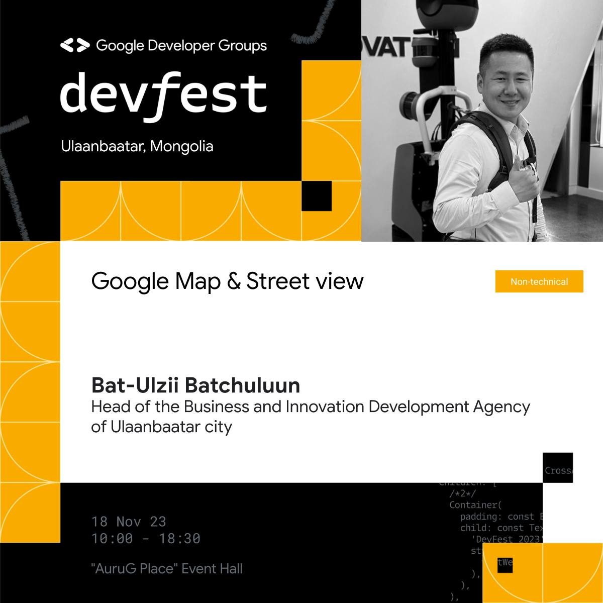 UCHQA's tweet photo. @googledevgroups's #Devfest 2023 is being brought to Ulaanbaatar. 
This year, we're hosting 30+ speakers with exceptional #tech expertise and various speakers coming from diverse backgrounds such as community development and policy making. 
Look forward to seeing you on Nov 18! https://t.co/zUL8i6Olpk