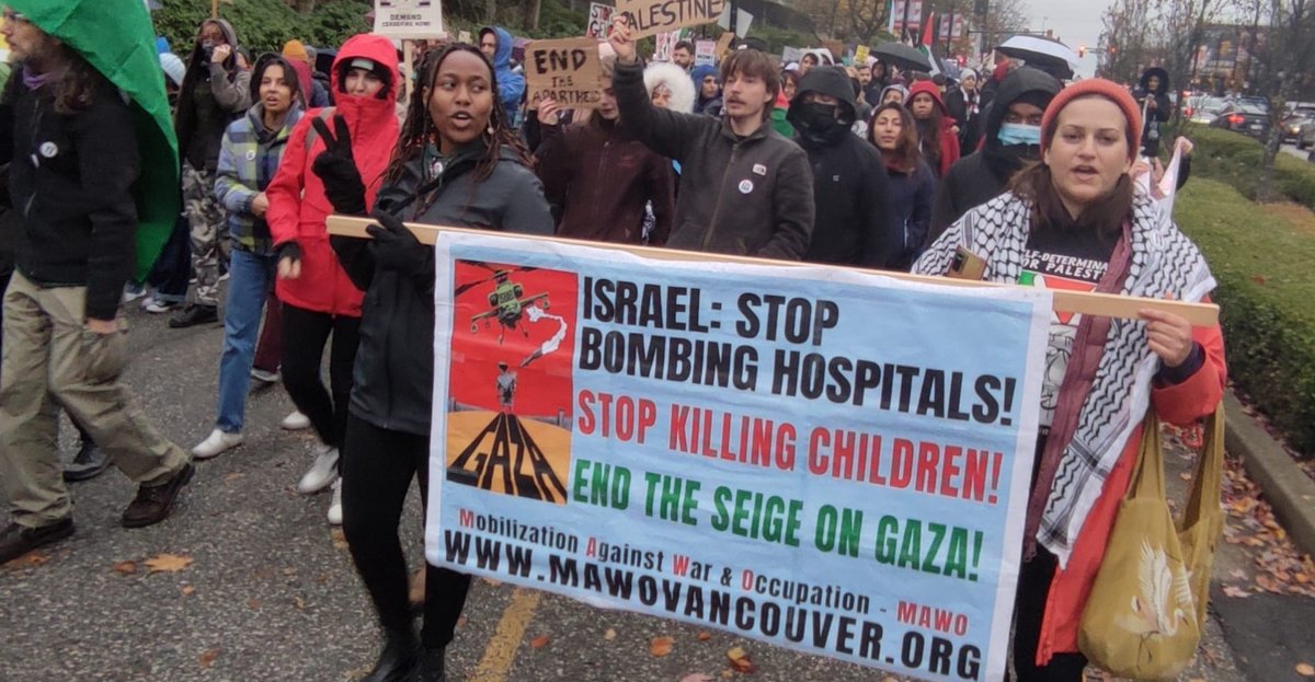 FTT_np's tweet photo. #Vancouver #Canada joins in massive protests for #CeasefireNOW across Canada and worldwide on Nov 12 with an emergency action for Gaza's hospitals under attack from the racist Zionist Israeli regime!
#GazaGenocide #Gaza #vanpoli #cdnpoli https://t.co/7B8OAyzThl