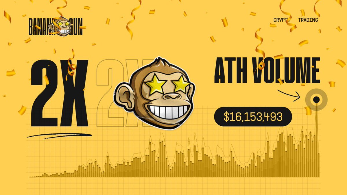 bananagun's tweet photo. New volume ATH yesterday exceeded $16 million, surpassing our previous ATH by almost double.

Partly fueled by our unparalleled limit orders, but primarily driven by organic growth.

Banana. 🍌🔫

Check it yourself on:
https://t.co/PaxTJJS6H7 https://t.co/IC0oK7opas