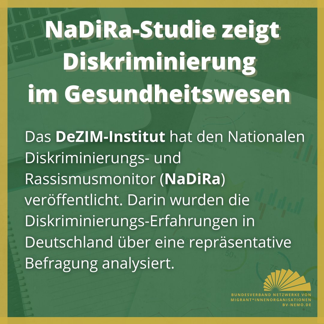 BV_NeMO's tweet photo. Die letzte Woche veröffentlichte #NaDiRa-Studie zeigt auf, wie sehr von #Rassismus getroffene Menschen im deutschen #Gesundheitssystem benachteiligt und diskriminiert werden.
Alle Zahlen und Ergebnisse gibt es auf https://t.co/9imrc3JUKs https://t.co/BWENyKFDR5