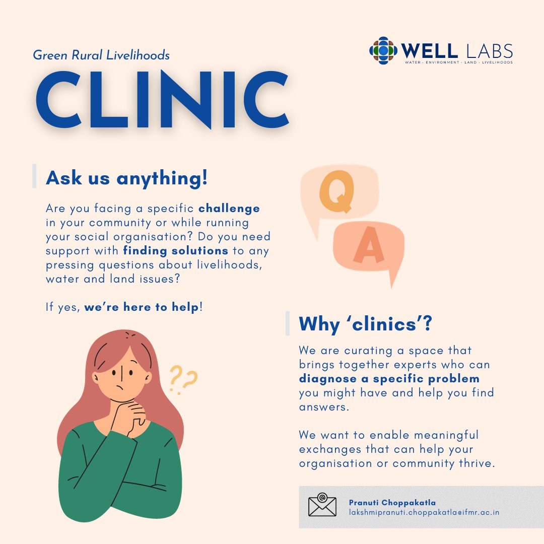 Do you have any burning questions about water, land or livelihoods? If yes, we are here to help! As part of the Green Rural Livelihoods project, we are conducting a series of 'clinics' that cover diverse topics. 

Fill in your questions here: bit.ly/3FYdZ3P or... (1/4)