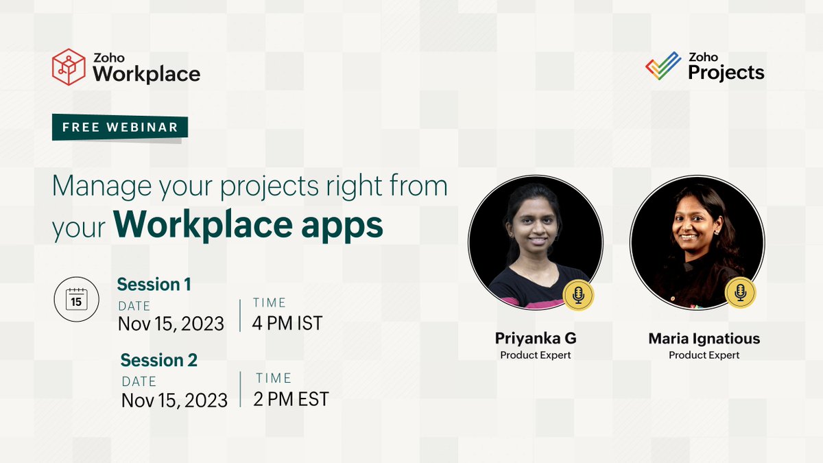 ZohoWorkplace's tweet image. #FreeWebinar alert🚨
Two powerhouse applications—#ZohoWorkplace and #ZohoProjects—together have one goal: to offer collaborative project management to help ace your tasks.
Learn how you can get the best of both worlds.
Save your seats now! zoho.to/ProjectsInWork…