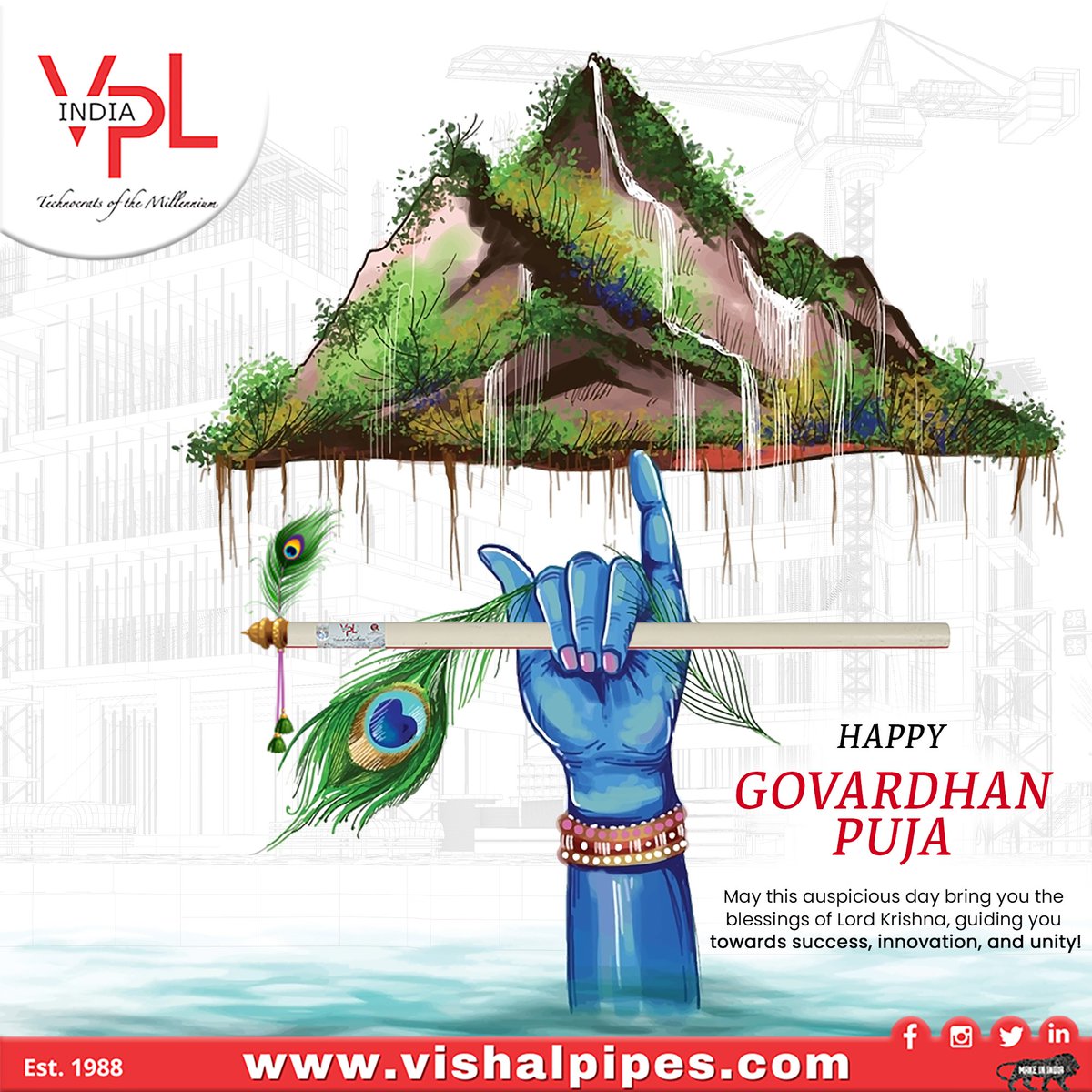 VishalPipes's tweet image. Wishing you a celebration filled with the spirit of resilience and the joy of success. May your business flow smoothly like a steady stream, just as the Govardhan mountain stands firm.
#GovardhanPuja #VishalPipesWishes #ProsperityAndUnity #SuccessAndResilience