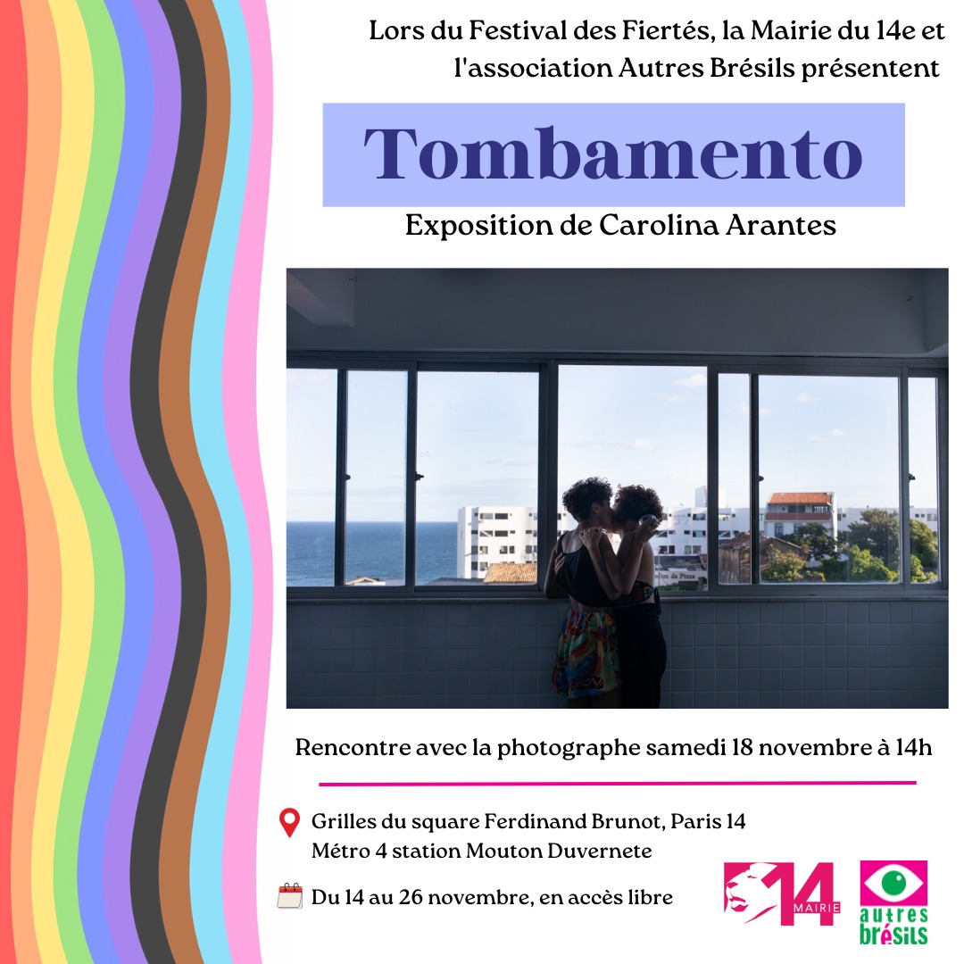 Exposition "Tombamento" des photographies de <a href="/carola_arantes/">Carolina Arantes</a>

🗓️ Du 14 au 26 novembre
Grilles du square Ferdinand Brunot - Paris 14°

Dans le cadre du #Festivaldesfiertes,  Autres Brésils avec le soutien de la Mairie du 14° rend hommage à la lutte #LGBTQIA+.
<a href="/TETUmag/">têtu·</a>
<a href="/InterLGBT/">Inter-LGBT</a>