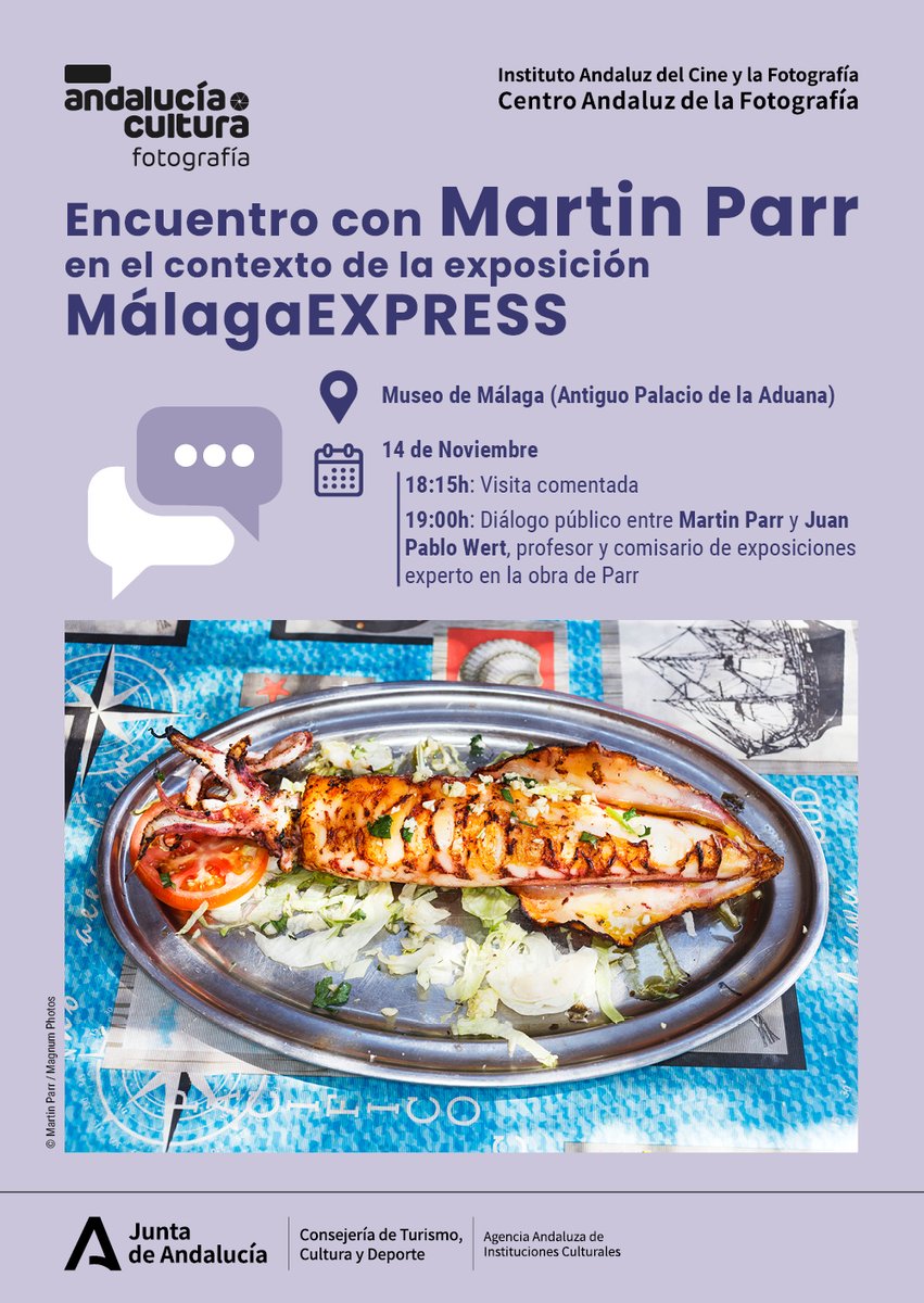 #HOY Encuentro con el fotógrafo británico Martin Parr en el <a href="/Museo_Malaga/">Museo de Málaga</a>
 
18:15h, Visita guiada a la exposición 'MálagaEXPRESS'
19h, Diálogo entre Martin Parr y Pablo Wert

Entrada libre hasta completar aforo

bit.ly/47aieVM

<a href="/CulturaAND/">Cultura Junta de Andalucía</a> <a href="/malagajunta/">MálagaJunta</a> <a href="/la_chrome/">LaChrome®️</a>