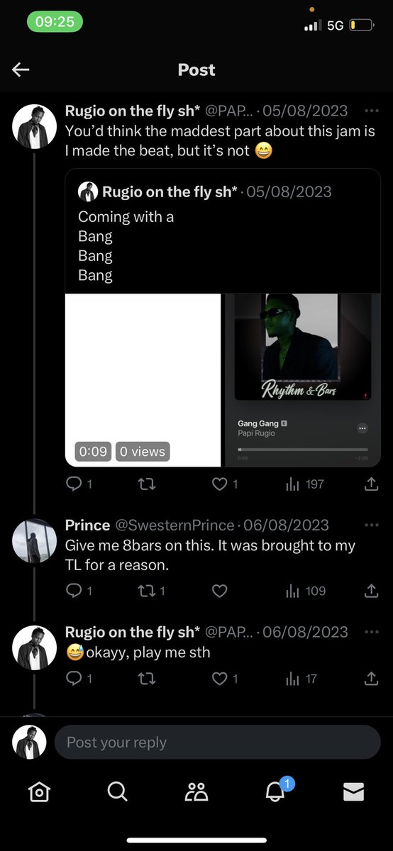 PAPI_RUGIO's tweet photo. Big shoutout to @SwesternPrince for inspiring the gang gang G-mix !!

So elated to put on  5 of the hottest emcees on this record 🤯
 
Up from here ⬆️ 
 #rhythmandbars #gangganggmix https://t.co/hMJxLTJJI8