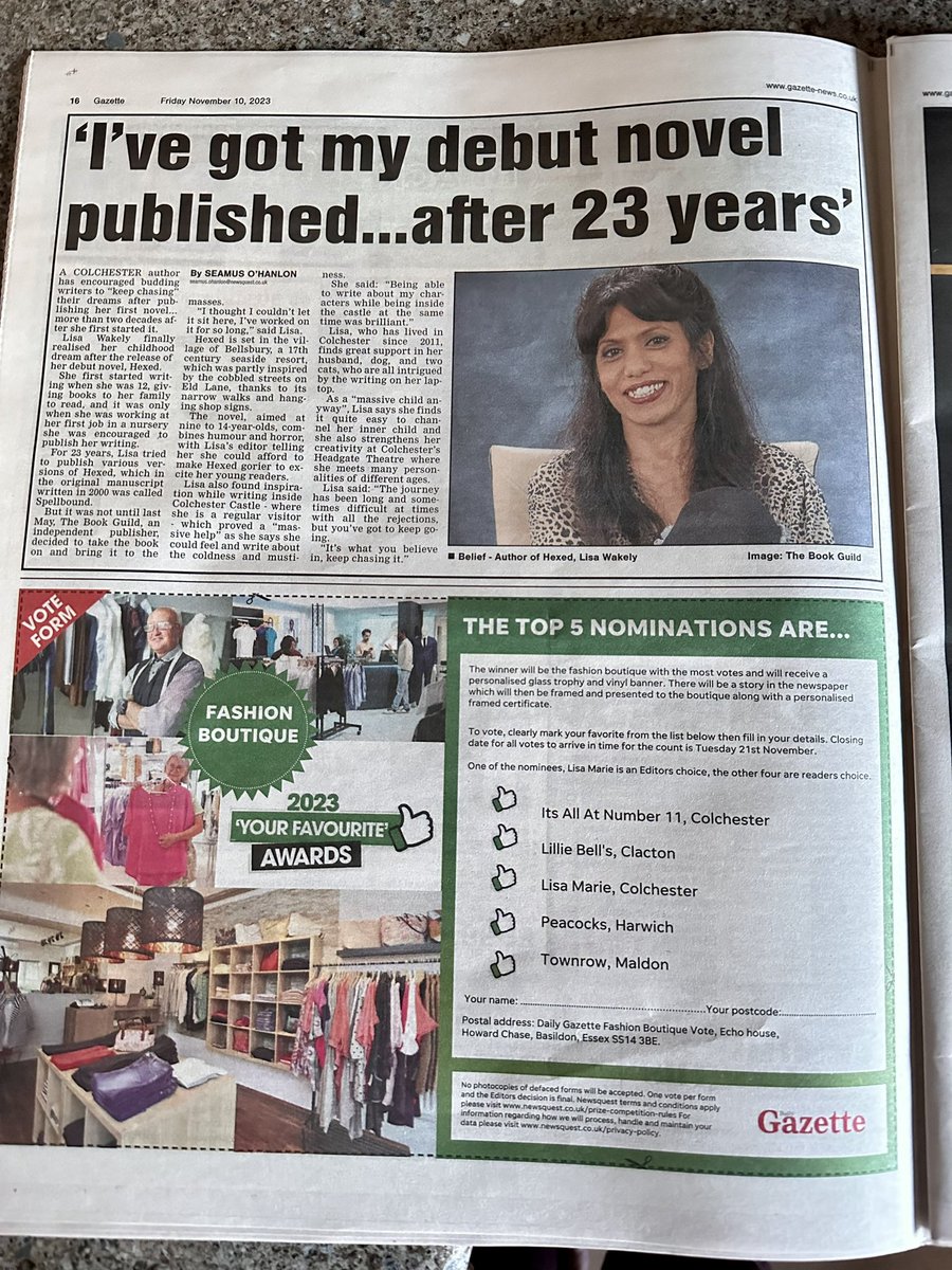 My story made it to print! I picked up the papers last week and stared in wonderment at the page about me and Hexed. I keep shaking my head in disbelief. ‘This is really happening,’ I have to keep telling myself! #author #writer #debutauthor #debutnovel #hexed #press