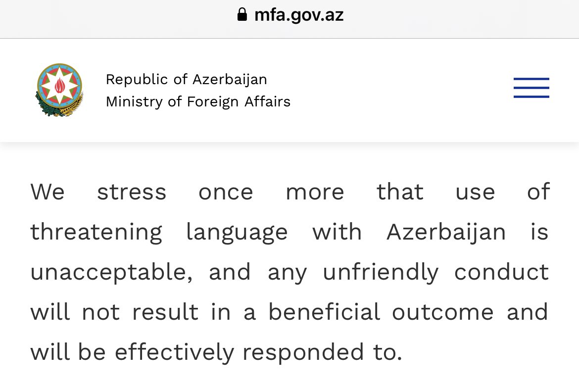 labovian's tweet photo. @JosepBorrellF, is it ok for Azerbaijan to use a threatening language with the EU? It’s ok for them to commit ethnic cleansing, heinous war crimes, openly claim Armenia’s sovereign territories but it’s not ok for🇦🇲 to buy weapons to be able to defend itself. Mini🇹🇷 in the making. https://t.co/0b23FGMYWw