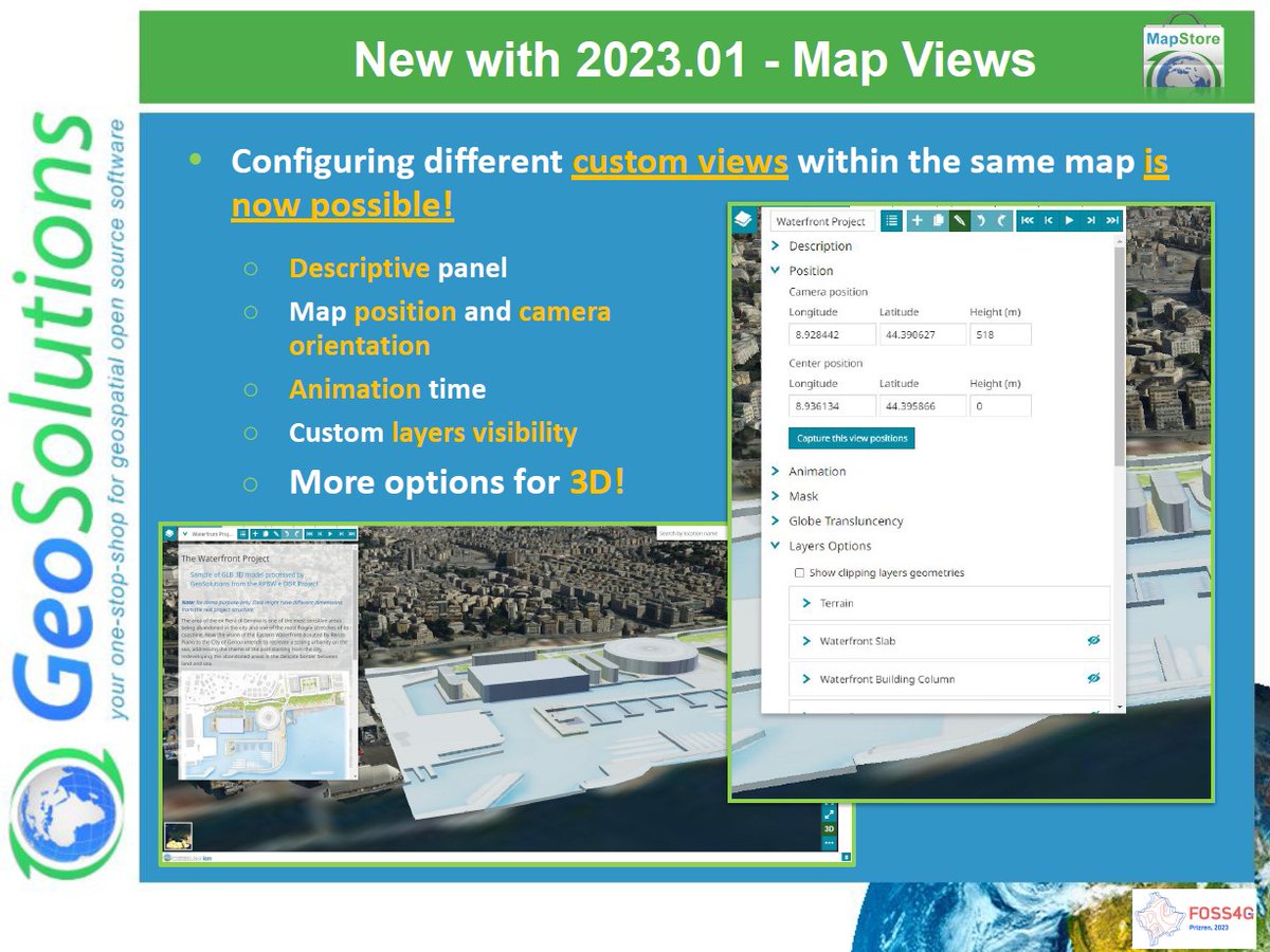 geosolutions_it's tweet image. #MapStore, a year in review from #FOSS4G2023 describes the status of the product with particular emphasys on #3DTiles support.
Recording here 👉youtu.be/NMcFbX2e65c
Slides in video comment.    #gischat #webgis @CesiumJS  #FOSS4G  @OSGeo  @foss4g @foss4gna #FOSS4GNA