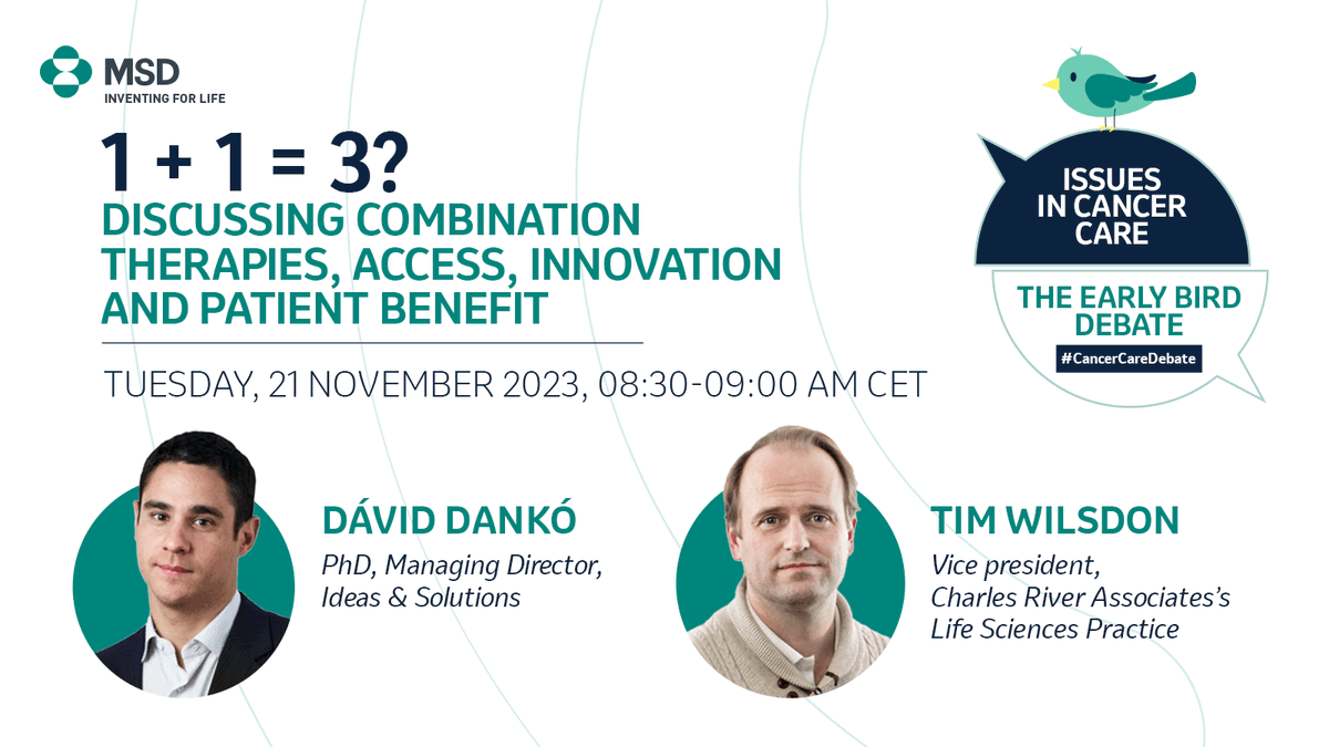 🗓️MSD Early Bird 👇 Join us on 21 Nov 8.30 am CET for the upcoming Early Bird Debate and engage with two experts as they debate why 1+1 does not equal 3! us02web.zoom.us/webinar/regist… @MSDEurope #CancerCareDebate @VitalTransform moderated by @DuaneSchulthess