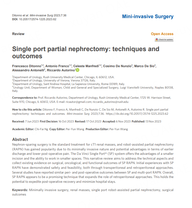 🎉Newly Published: 'Single port partial nephrectomy: techniques and outcomes' 👤Francesco Ditonno; Antonio Franco; Celeste Manfredi; Cosimo De Nunzio; Marco De Sio; Alessandro Antonelli; Riccardo Autorino 💐Read: oaepublish.com/articles/2574-… 👤GE: Prof. Hein Van Poppel @heinvanpoppel