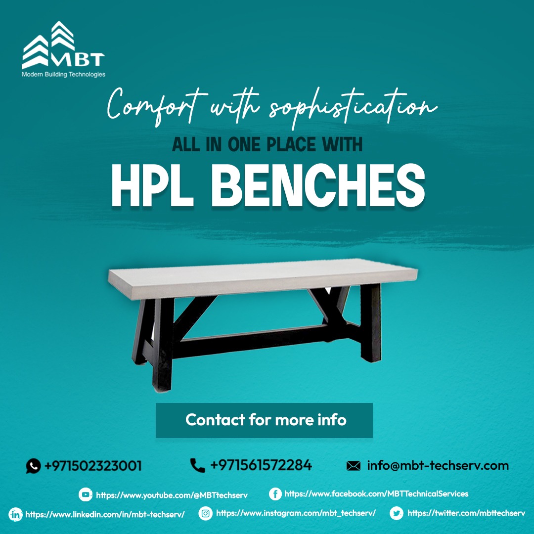 mbttechserv's tweet photo. Transform your space into a sanctuary of style and comfort with our HPL Benches!

🔍 Find out more here: https://t.co/6UrUcyD5vW
📱 WhatsApp: +971502323001
📞 Call: +971561572284
📧 Email: info@mbt-techserv.com

#mbt #hplbenches #seatingredefined https://t.co/I5ye9sh4nc
