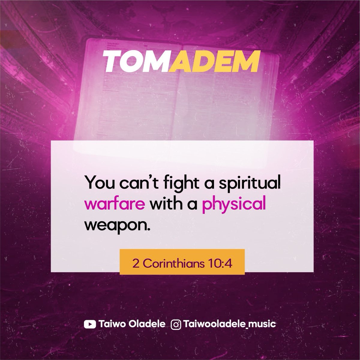 Oladele00717895's tweet photo. The spiritual controls the physical. A spiritual warfare demands spiritual confrontation. 2 Corinthians 10:4&amp;5 For the weapons of our warfare are not carnal, but mighty through God to the pulling down of strong holds; https://t.co/pVE8H1GMgs