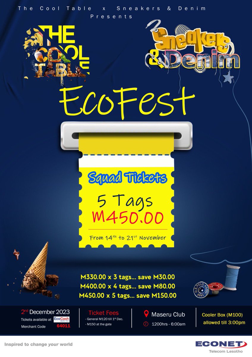 iamlets_chill's tweet photo. 🚀 Squad up for EcoFest! 🌟 Grab your crew and secure those Squad Combos because rocking the party with your friends isn't just fun – it's a guaranteed recipe for Monday stories that'll have you laughing all week!! 👩🏻‍🤝‍👨🏾👯🏾‍♂️🕺🏽

#TheCoolTable #SneakersNDenim #EconeFest https://t.co/aOYjQv1YXp