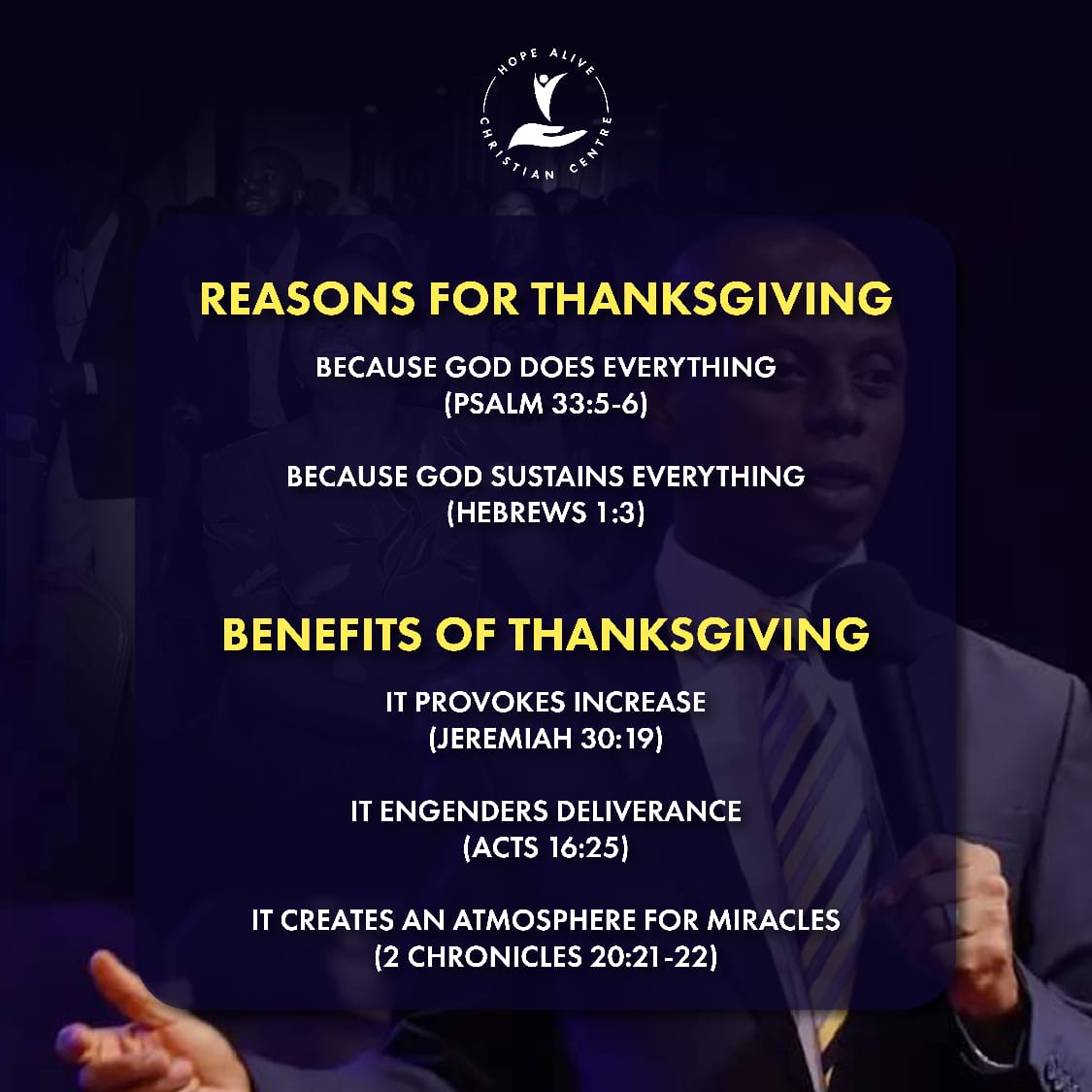 hopealivecc's tweet image. Thanksgiving is one of our greatest weapons as believers. 
We thank God because He is the doer and sustainer of everything. 
When we constantly practice thanksgiving, it provokes increase, it engenders deliverance, and it creates an atmosphere for miracles.
#messagerecap