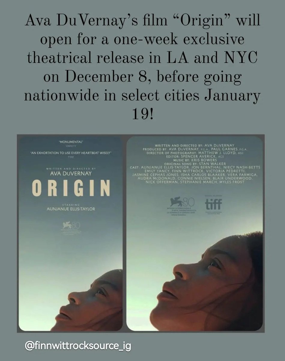 ❌ Mark your calendars ❌ ORIGIN is coming to Los Angeles and New York City next month‼️ #originmovie #avaduvernay @FinnWittrock @neonrated @ARRAYNow @ORIGINTheMovie