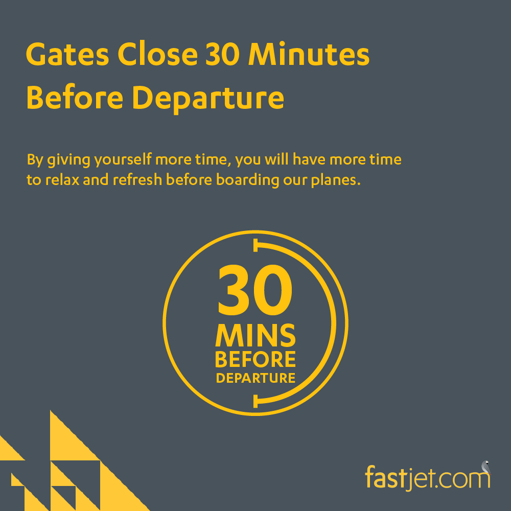 fastjet's tweet photo. Boarding gates close 30 minutes before departure, we recommend leaving more than enough time so you can remain in a relaxed mood, whether it's the start of your family holiday or a business trip. ✈️
#fastjet
#flyfastjet
#LetsGo
#Zimbabwe
#SouthAfrica https://t.co/aGqv3WHOtF