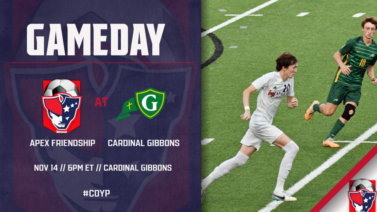 AFHS_MWSoccer's tweet photo. The Patriots charge into the Regional Finals to face familiar foe, Cardinal Gibbons! Come out, Support, and WEAR YOUR RED! #COYP #PATFAM #BEFEARED #REDOUT https://t.co/ZYhrcwJIJo