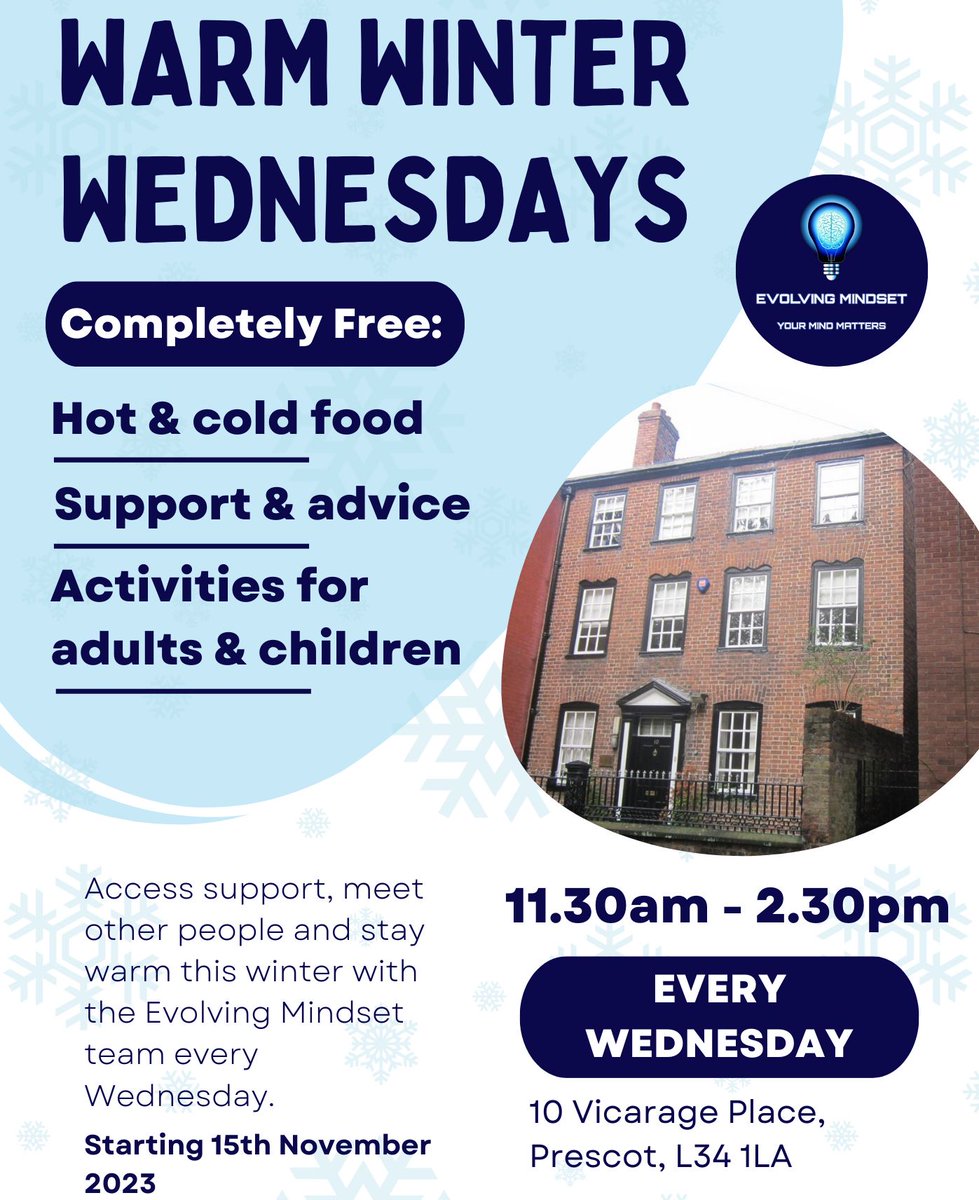 Warm Winter Wednesdays💙 Starts tomorrow! Head down for some tasty hot and cold food! Access support and and meet new people💙
