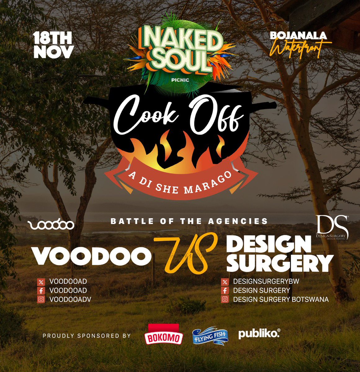The_Cookoff's tweet image. This SATURDAY we have an epic one-stage cookoff! Come Watch @voodooad &amp;amp; @designsurgerybw go head-to-head at @Naked_SoulPic, blending live music &amp;amp; culinary creativity. Theme: Transform classic Christmas recipes into nostalgic culinary delights. #CulinaryCampaigns by BokomoBotswana