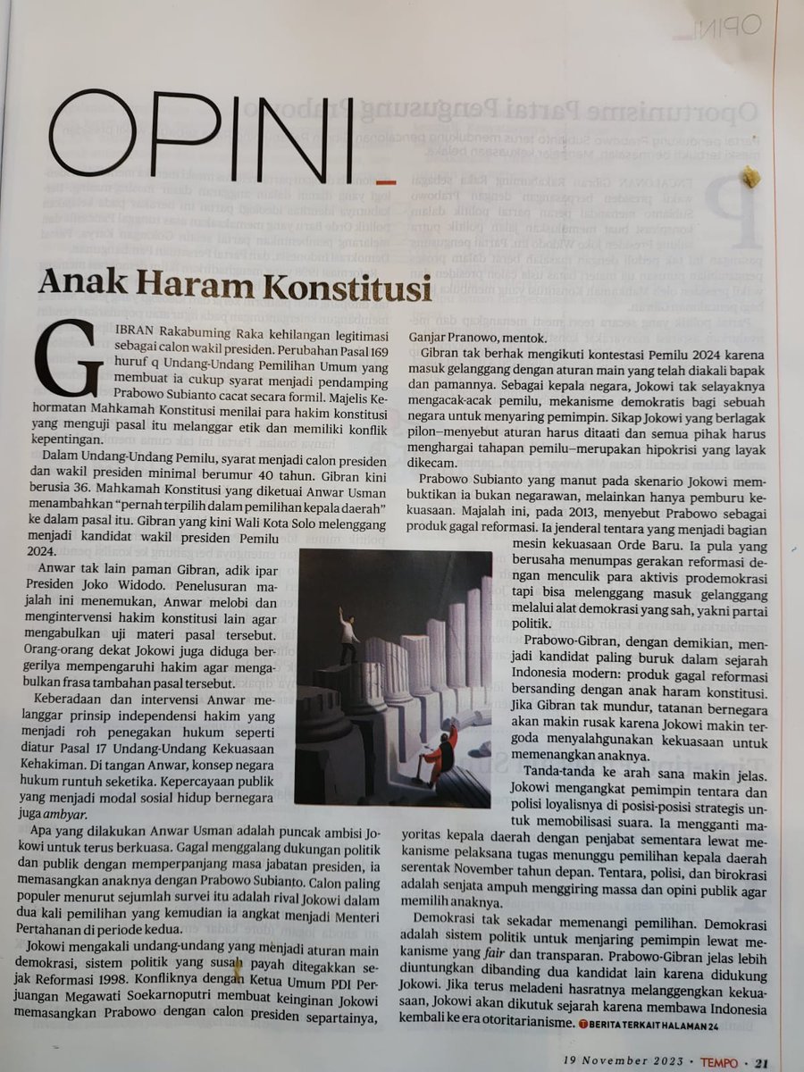 tifsembiring's tweet photo. Wuih, pilihan diksinya Tempo, "Anak Haram Konstitusi"...🤔

Pakai pantun kek...😊

*Badass https://t.co/YWxUup6hRo