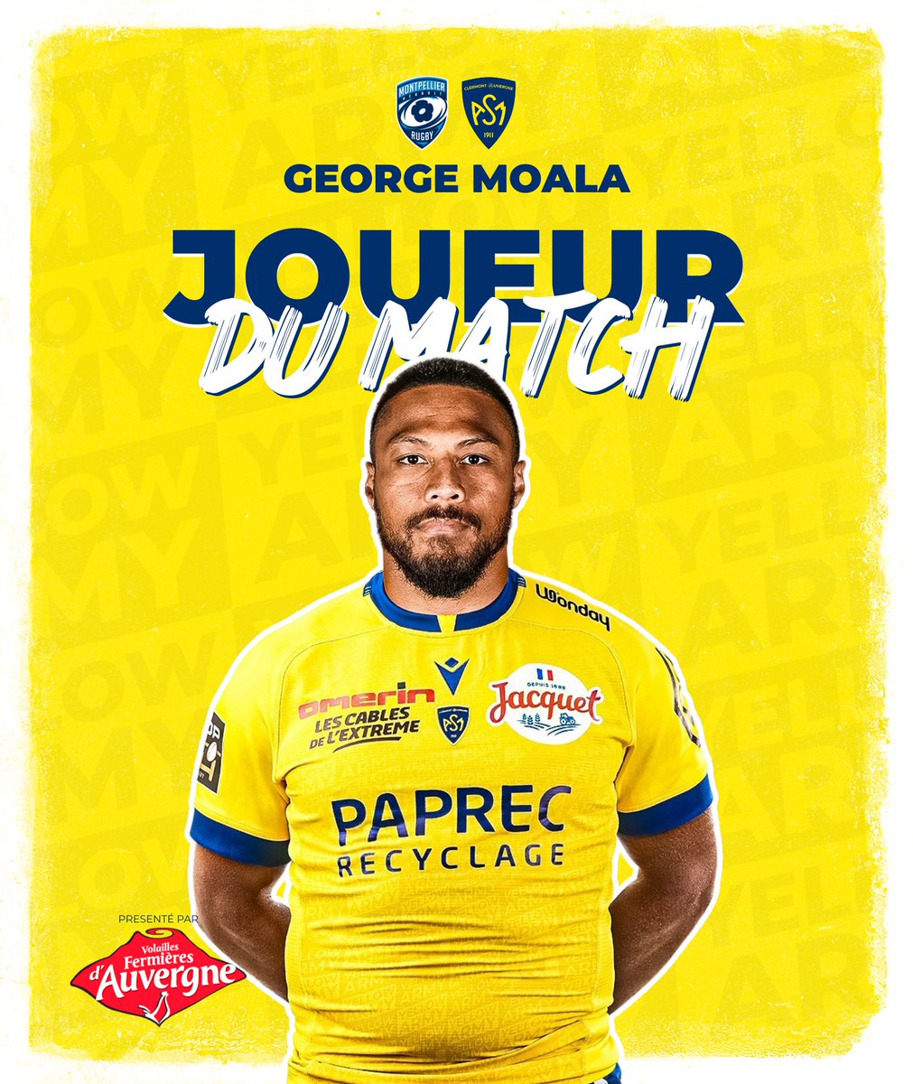 ASMOfficiel's tweet photo. #JoueurDuMatch by @VolaillesAuv 🏉

🫡 George Moala est nommé joueur du match face à Montpellier #MHRASM ! https://t.co/7stgn0g15l