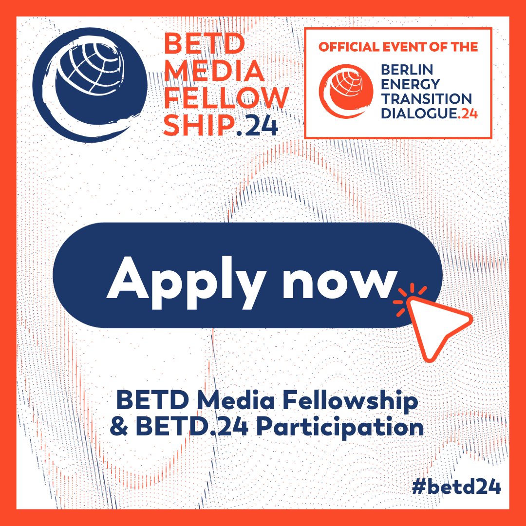 📆Are  you a #journalist? Travel to #Berlin  & take the chance to look  behind the scenes of the global #Energiewende! #JointheDialogue &  apply now for the BETD #MediaFellowship 2024: 
fellows.energydialogue.berlin #betd24 #energytransition #socialmedia #journalism #media #newspaper