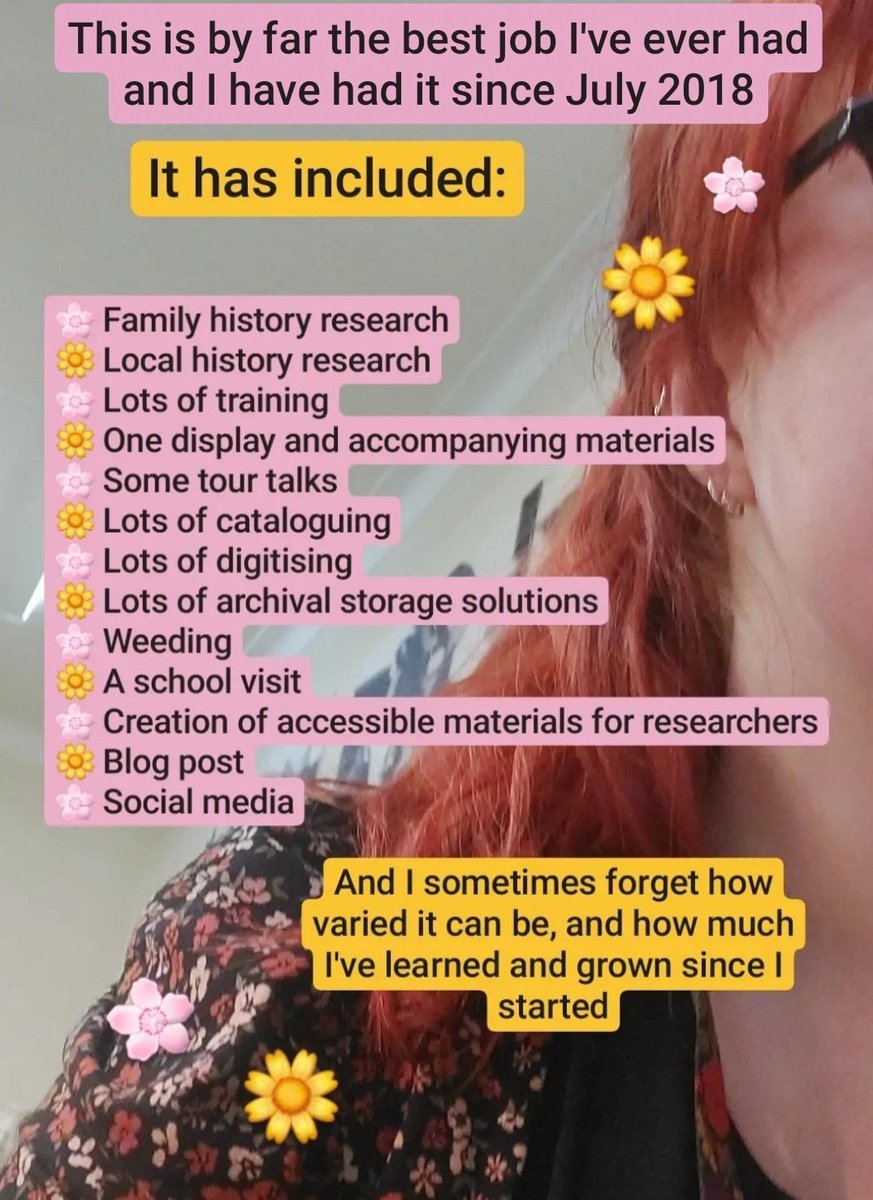 Archives workers, please make a list of your work achievements and look back over it every so often! We work in a field full of never-ending backlog which can lead to a sense of futility, but we do great work and we should remind ourselves of that! This is mine from 2021 🌼 🌸