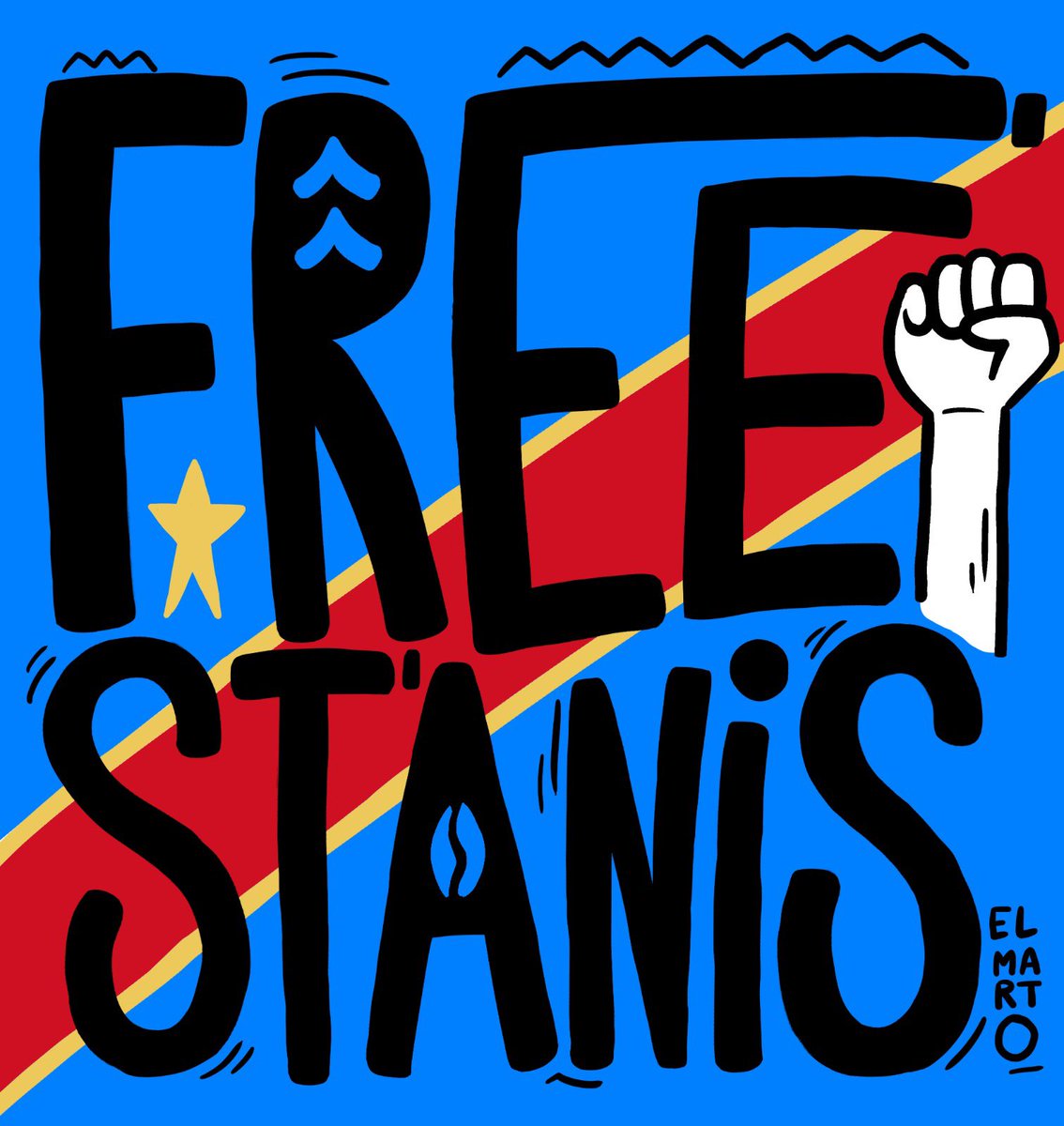 soniarolley's tweet photo. #RDC #FreeStanis : nouveau dessin de la campagne #cartooningforstanis est une œuvre de El Marto, street-artist franco-burkinabé et auteur de BD-reportages https://t.co/ychkvWUuOf