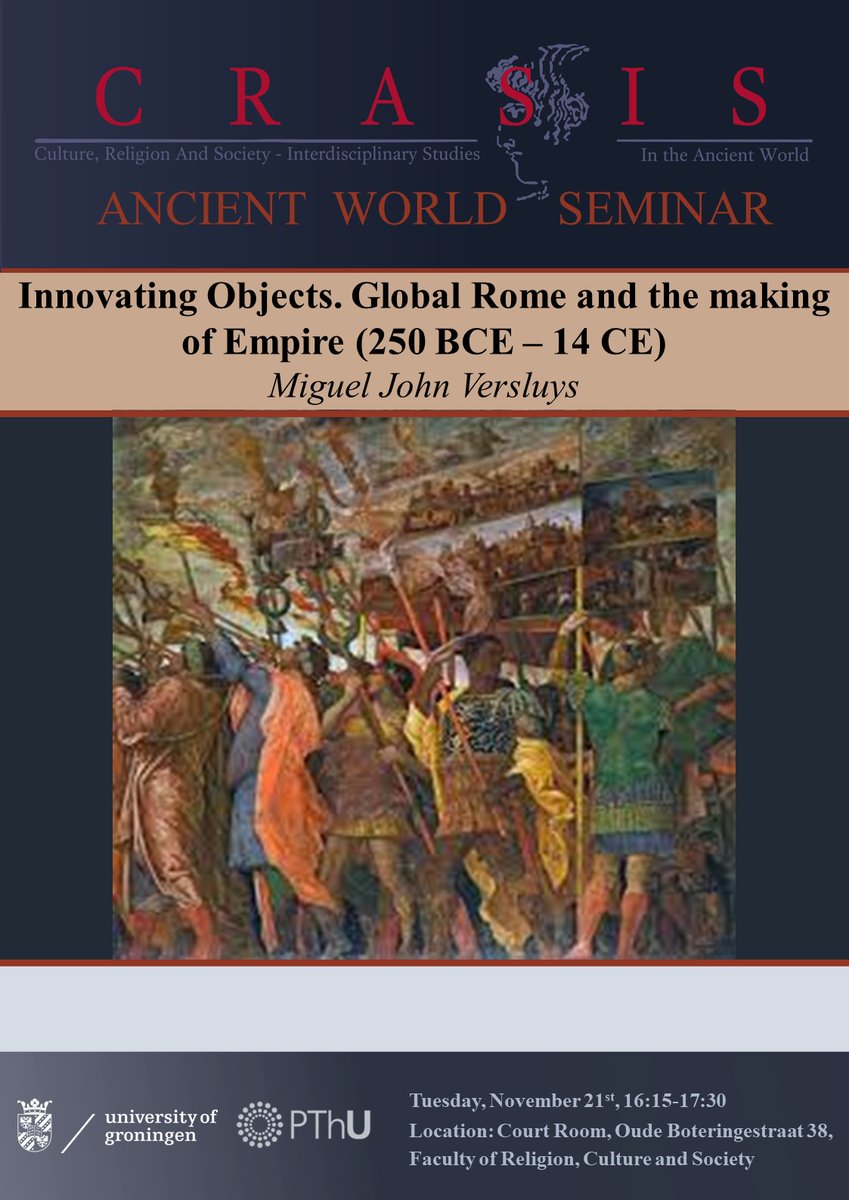 Our next Ancient World Seminar, by Prof. Dr. Miguel John Versluys (<a href="/UniLeiden/">Universiteit Leiden</a> <a href="/LeidenArchaeo/">Leiden Archaeology</a>) on 'Innovating Objects', will take place on November 21 at 16.15h!

See our poster below for the details. We hope to see you there!