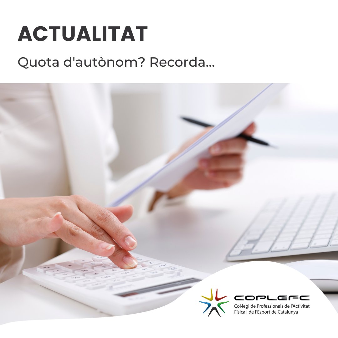 La quota mensual de Seguretat Social per compte propi s'ha d'adequar als ingressos reals obtinguts.

Informa't a: bit.ly/49A2rRJ