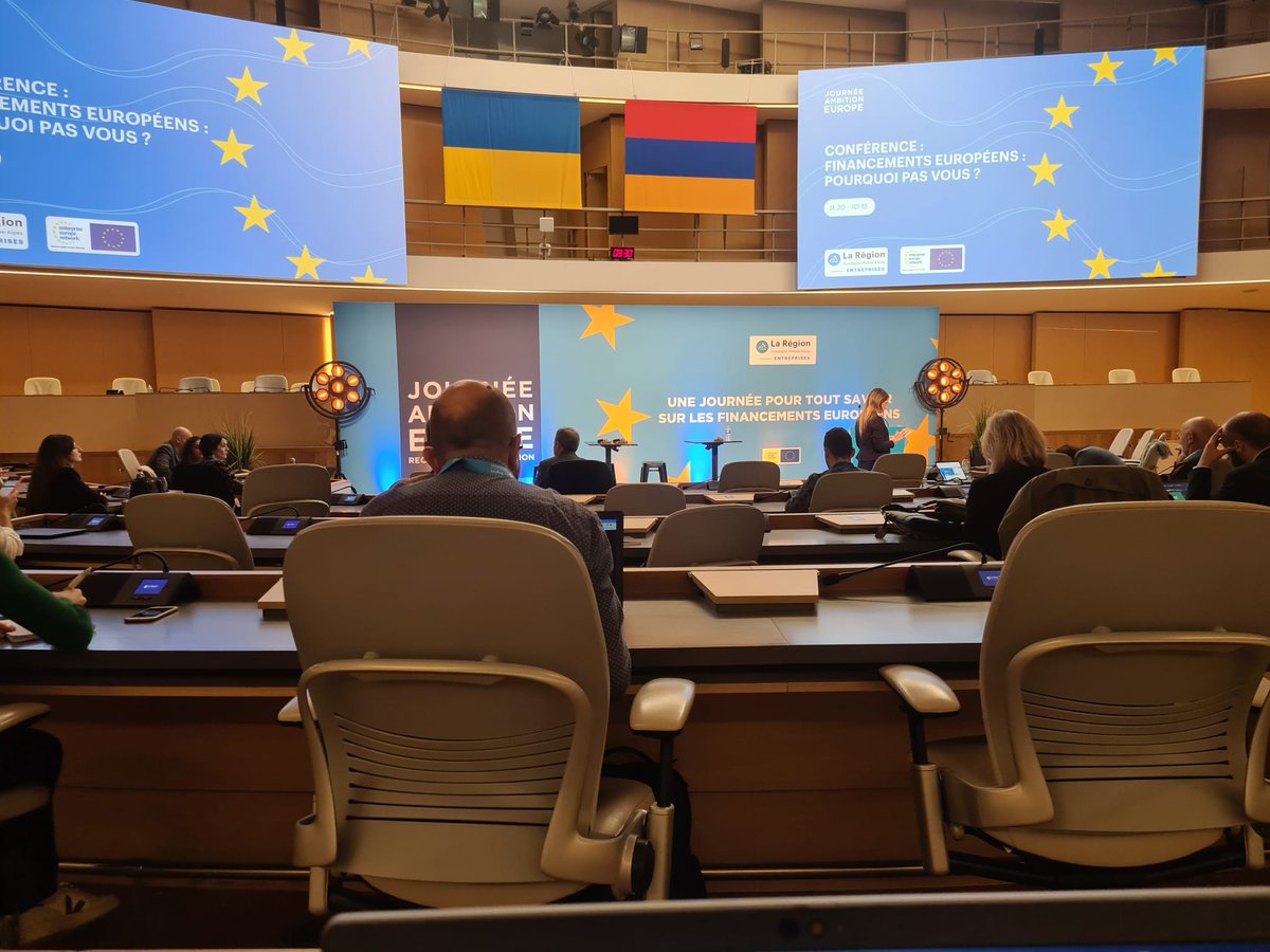 Notre collègue Camille Viot participe aujourd'hui à la journée Ambition Europe à Lyon qui a pour but de présenter les différents programmes européens et de créer des opportunités de partenariat. <a href="/HorizonEU/">Horizon Europe 🇪🇺</a>