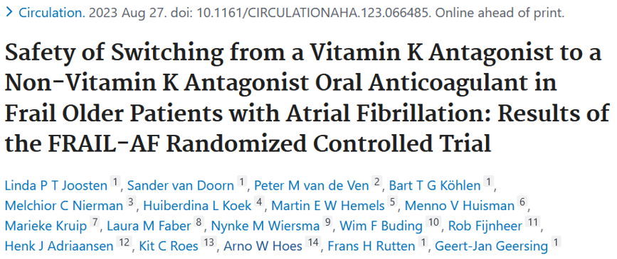 En este contexto surge en el seno de la Universidad de Utrecht una pregunta razonable: ¿Será acaso más seguro emplear ACOD en pacientes ancianos frágiles por riesgo de sangrado? Link al ensayo: pubmed.ncbi.nlm.nih.gov/37634130/