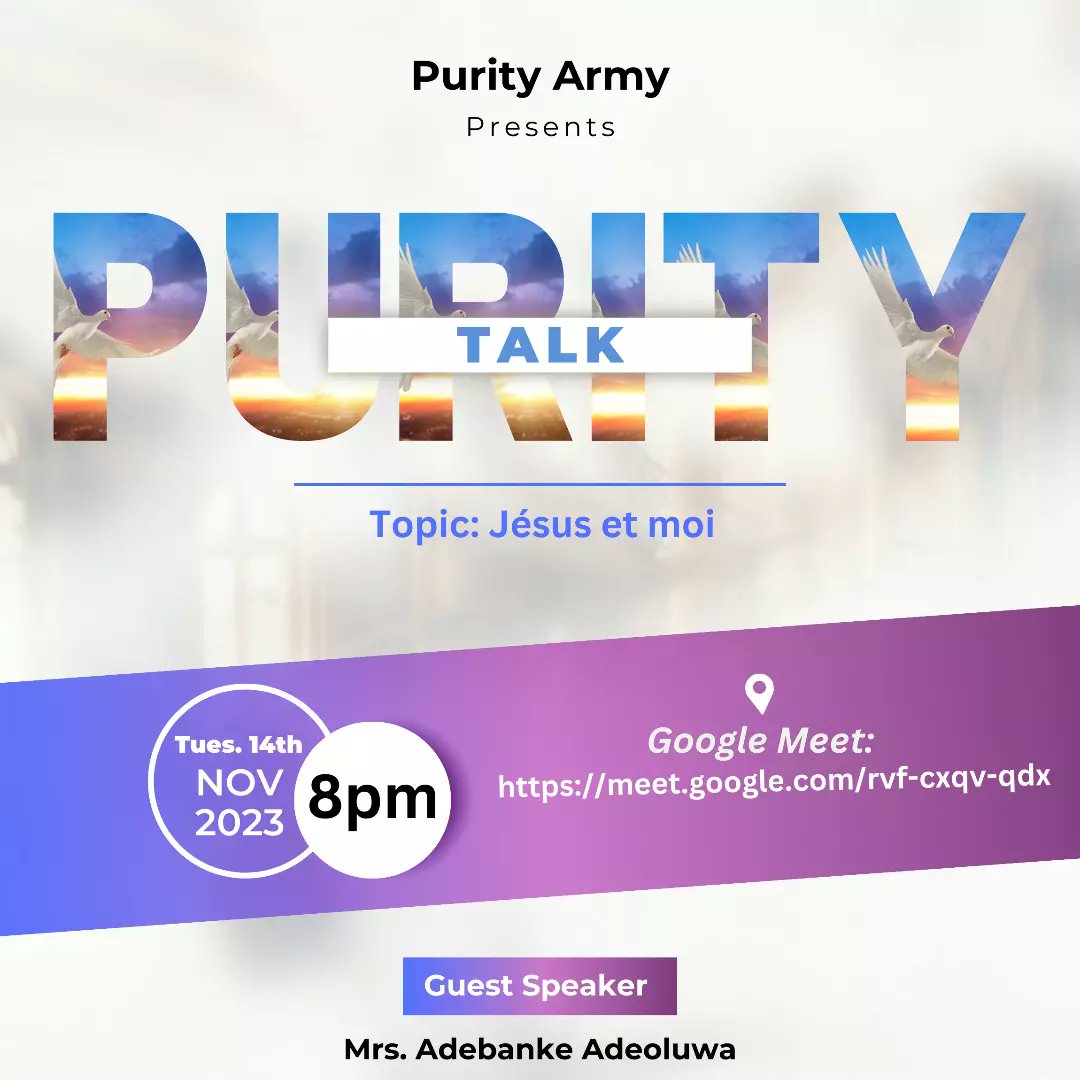 Body_of_God's tweet photo. Let's talk about how to navigate the sexual purity walk.
Join us by 8pm....https://t.co/2N0MzdVYw4
#Nov14
#Wspd
#sexualpurityday https://t.co/pvP9J2WgXe