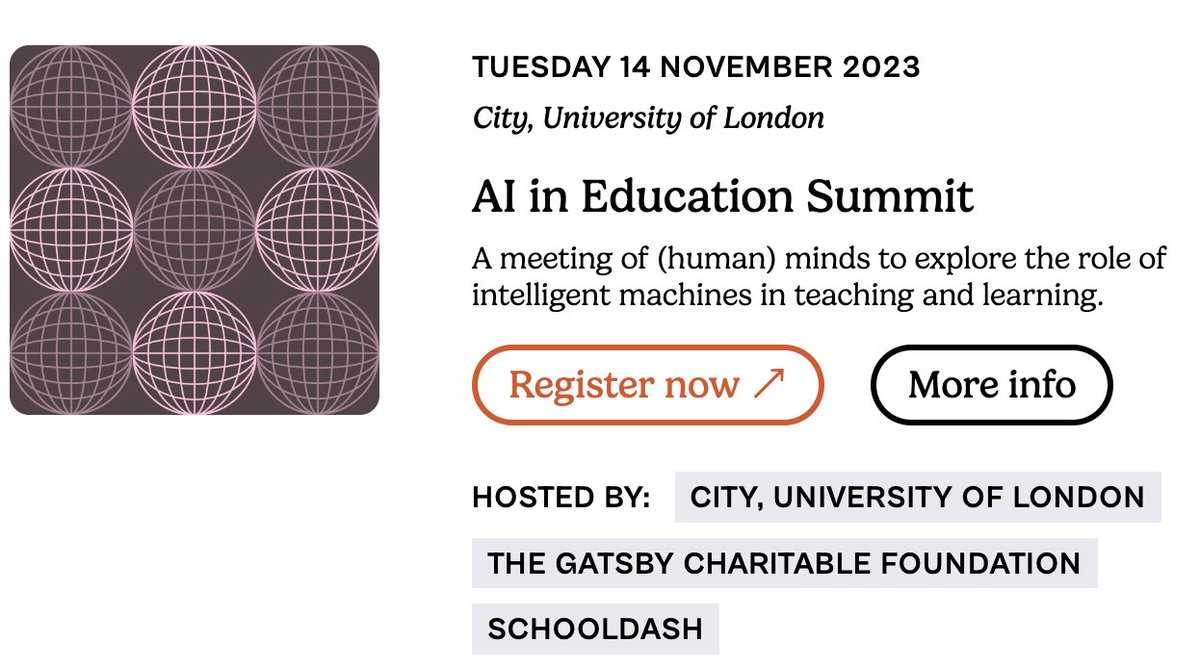 Today is an exciting Tuesday as its the AI in Education  Summit hosted by @CityUniLondon and @SchoolDash. 60 participants from across education, technology, the charitable sector and government will come together to discuss AI in learning as part of #AIFringe
