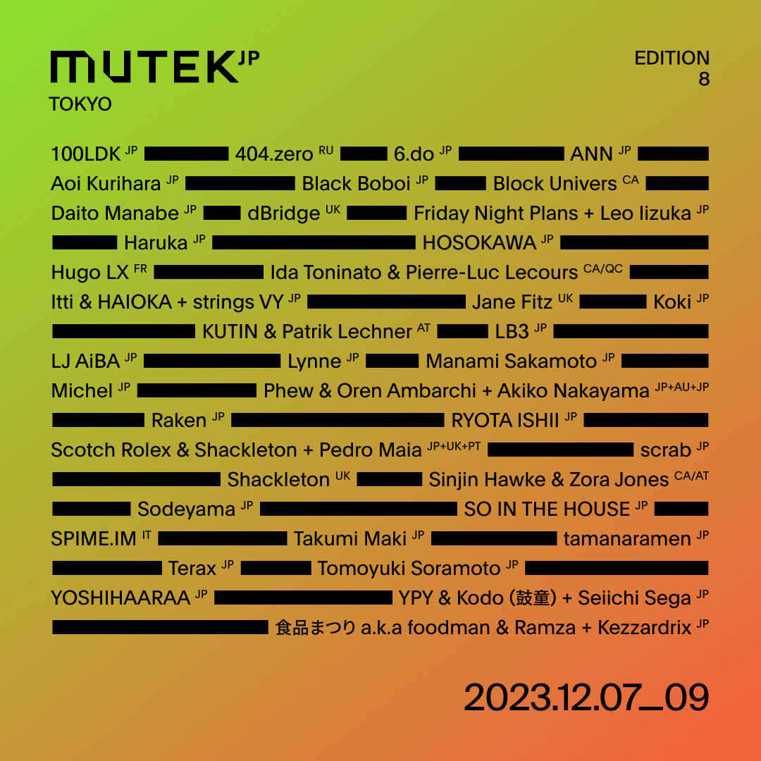 MUTEK_JP's tweet photo. 追加ラインナップの発表です。

ロシアのジェネラティブアートデュオhttps://t.co/cMnMKZbo2e、日本のメディアアーティストDaito Manabe等、出演決定！
全54組のアーティストが登場します。

【お知らせ】
12月9日(土) Nocturne 3 at Spotify O-EAST に出演を予定していたNONOTAKは、アーティストの都合によりキャンセルとなりました。代わりにhttps://t.co/cMnMKZbo2eが出演します。
尚、アーティストの出演キャンセルによるチケット購入後の払い戻しは致しませんので、ご了承の程、よろしくお願い致します。

早割パスポート、公演別早割チケットの販売は11月21日まで。

チケット&プログラム詳細: https://t.co/jCMyUeMnVV
