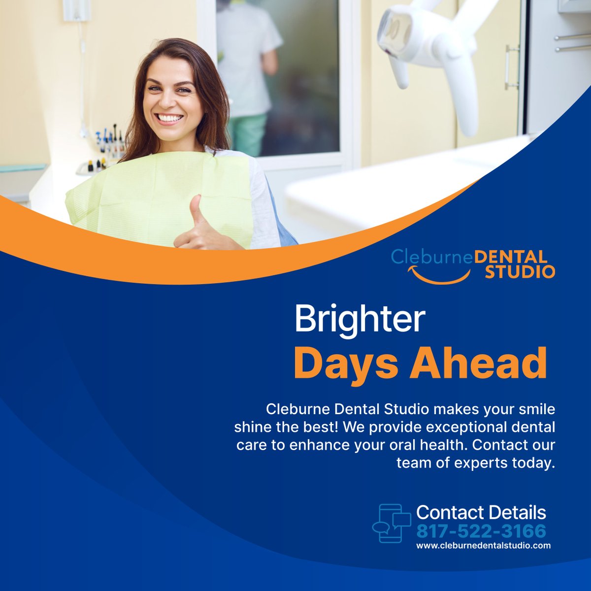 cleburnedntlstd's tweet image. At Cleburne Dental Studio, we let your smile sparkle at its brightest! Our exceptional dental care improves your oral health significantly. Reach us at 817-522-3166 promptly.

#OralHealth #CleburneTX #DentalCare