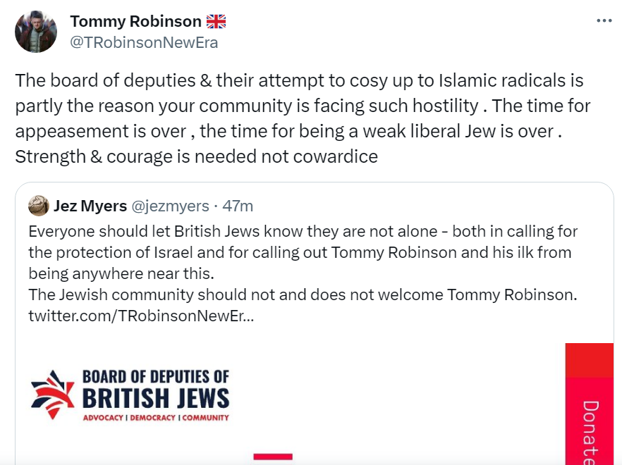 I am extremely proud that this man hates the organisation I work for. It clearly massively frustrates him that so many British Jews understand exactly who he is & refuse to be used as his pawns. British Jews show strength & courage every single day. Him & his ilk can jog on.