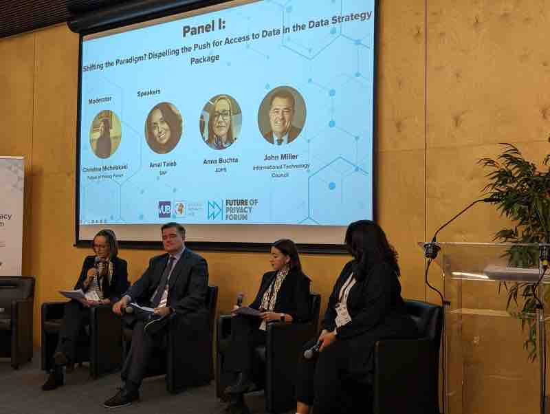 futureofprivacy's tweet image. Today’s first panel, “Shifting the Paradigm? Dispelling the Push for Access to Data in the Data Strategy Package” features conversations led by @mcl_christina, and panelists Amal Taleb (@SAP), @buchtan (@EU_EDPS), &amp;amp; John Miller (Informational Technology Council). 
#BPS2023