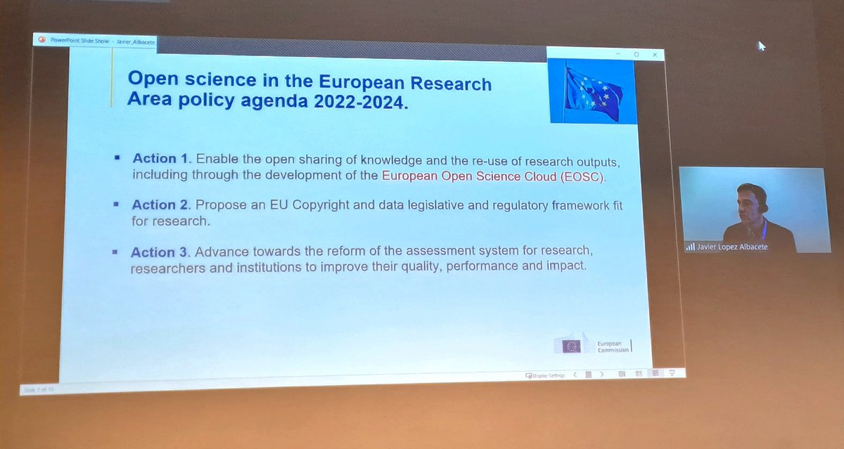 Open Science and Research Infrastructures Unit of Directorate General for Research and Innovation of the @EU_Commission Policy Officer @JLAlbacete at #opensciencedaySLO @eoscassociation